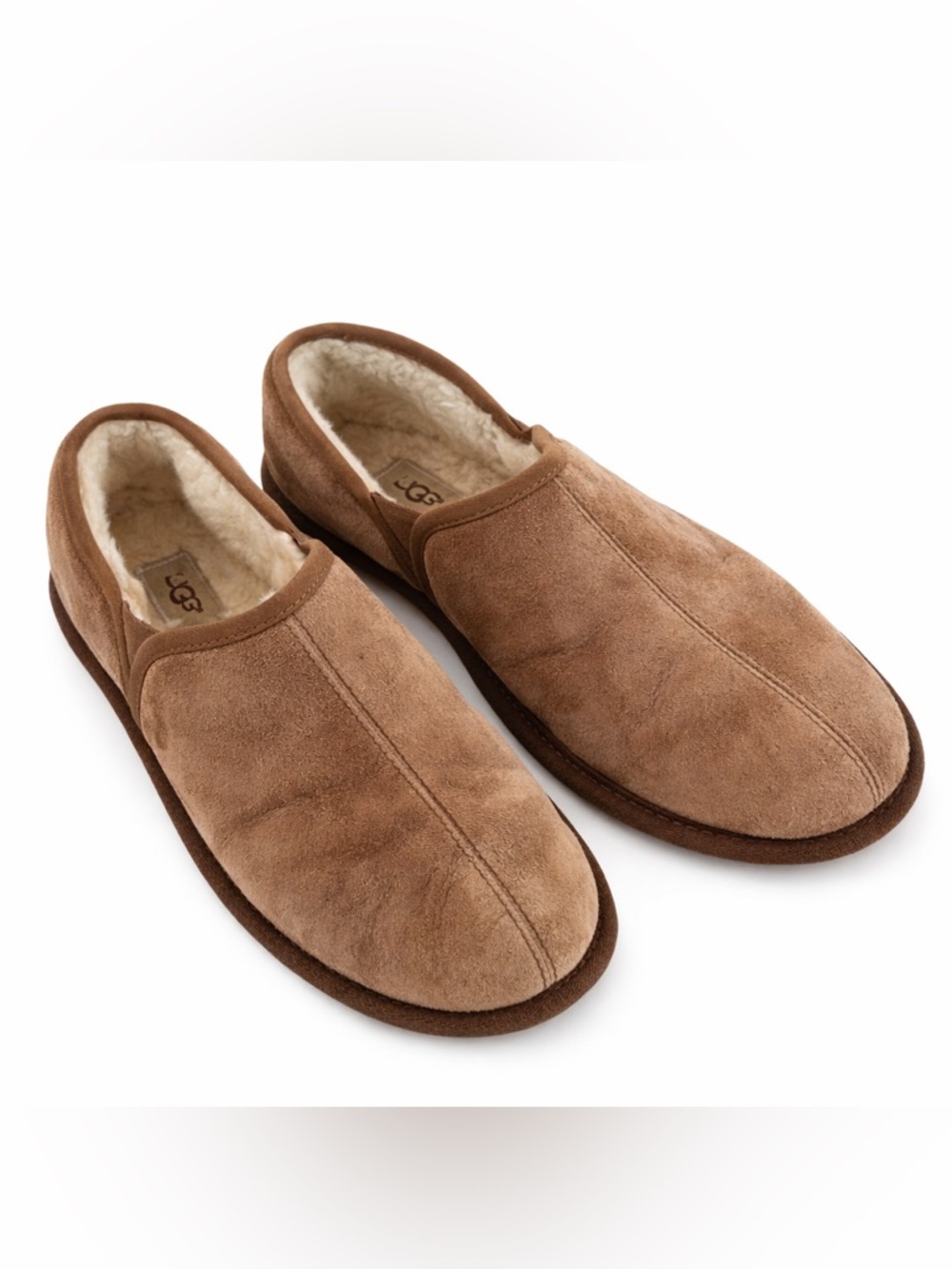 UGG Romeo II Sheepskin Suede Slippers in Chestnut Size 10
